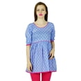 thumbnail image 1 of Bimba Women Blue Cotton Tunic Top Indian Blouse 3/4 Sleeve Kurta Kurti, 1 of 1