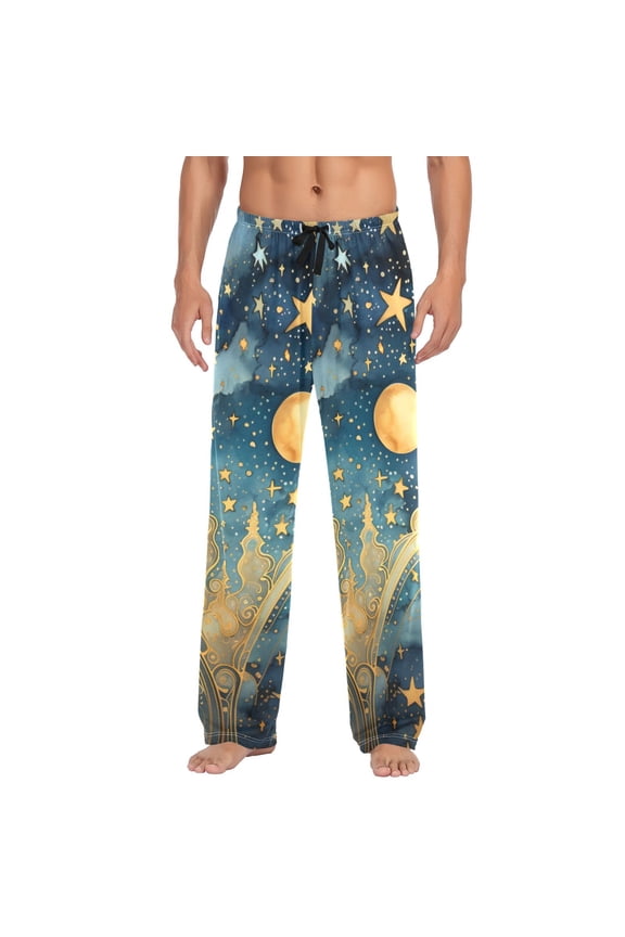 Men's Pajama Pants Stars and Moon Cotton Long Sleepwear Lounge Pants M