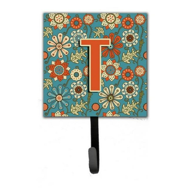 Carolines Treasures CJ2012-TSH4 Letter T Flowers Retro Blue Leash & Key Holder