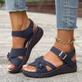 thumbnail image 6 of hlysgo Orthopedic Wide Sandals for Women Wide Width Strappy Arch Support Flat Wedge Sandals Walking Dressy Open Toe Navy 7, 6 of 6
