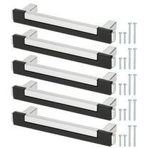 5 Pack Kitchen Cabinet Pulls, 6.1 Inch Single Hole Dresser Handles and Drawer Pulls 5 Inch Hole Center for Bathroom Dresser Cupboard Black Silver