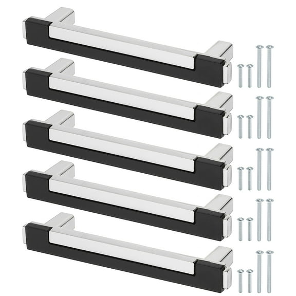 5 Pack Kitchen Cabinet Pulls, 6.1 Inch Single Hole Dresser Handles and Drawer Pulls 5 Inch Hole Center for Bathroom Dresser Cupboard Black Silver