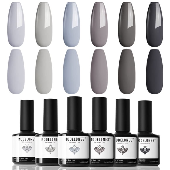Set de esmaltes de uñas en gel Modelones, gris, 6 colores, otoño-invierno