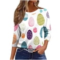 thumbnail image 7 of Ichuanyi Womens Easter Printed 3/4 Length Sleeve Tops Casual Loose Fit Crewneck T Shirts Cute Solid Three Quarter Length Tunic Tops, 7 of 7
