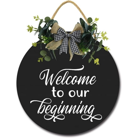 Eveokoki 12" Wood Plaque Welcome to Our Beginning Sign Rustic Welcome Wedding Sign Welcome to Our Wedding Sign Round Wooden Printable,Wedding Reception Poster
