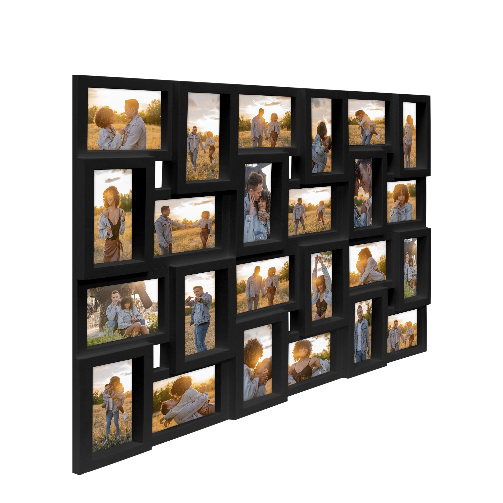 Hello Laura Rustic 24-Socket Gray Collage Photo Frame 4 x 6 Pictures with Large Family and Friend Decor