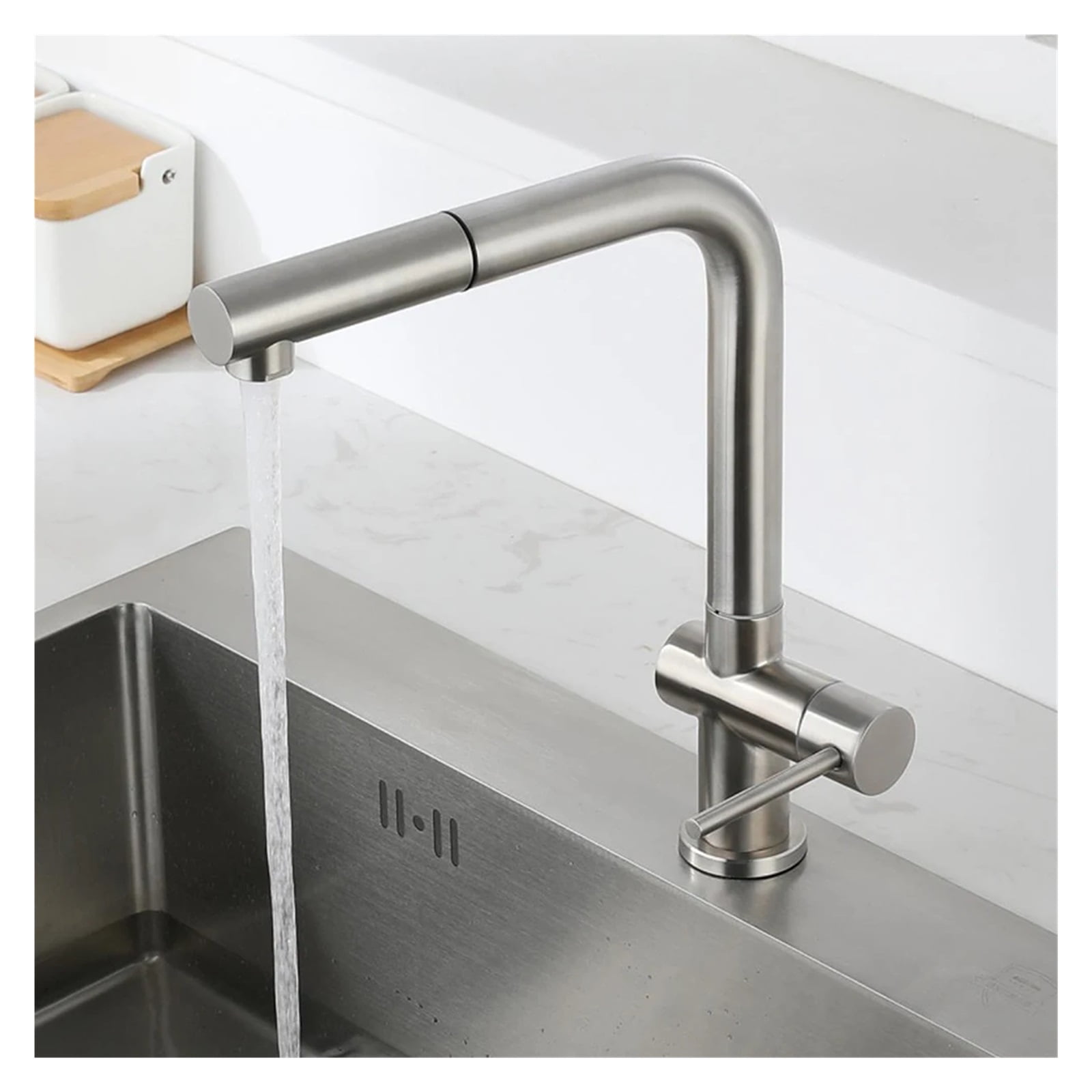Kitchen Basin Faucets Stainless Steel Material Cold Water Only Single Handle, Pull Down Hoses 360 Rotation ,Easy to Install
