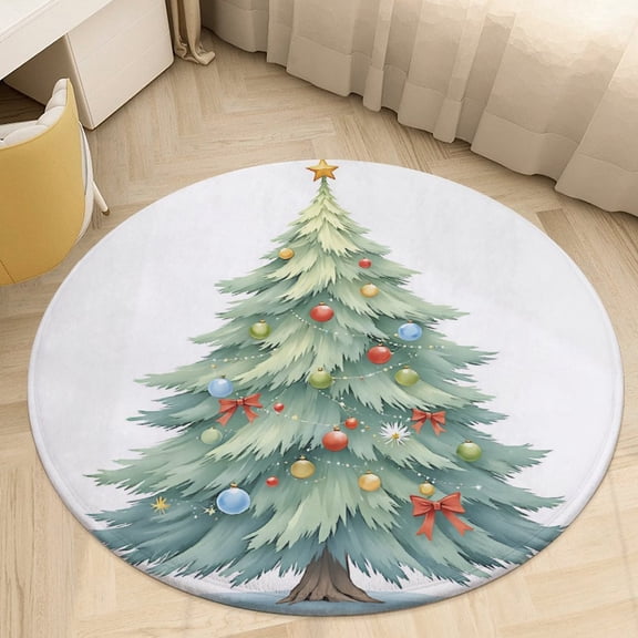 Christmas Pattern Snowflakes Christmas Trees Cartoon Santa Round Area Rugs for Bedroom Living Room, 3FT Soft Indoor Circle Carpets, Carpet Home Decor Floor Mat