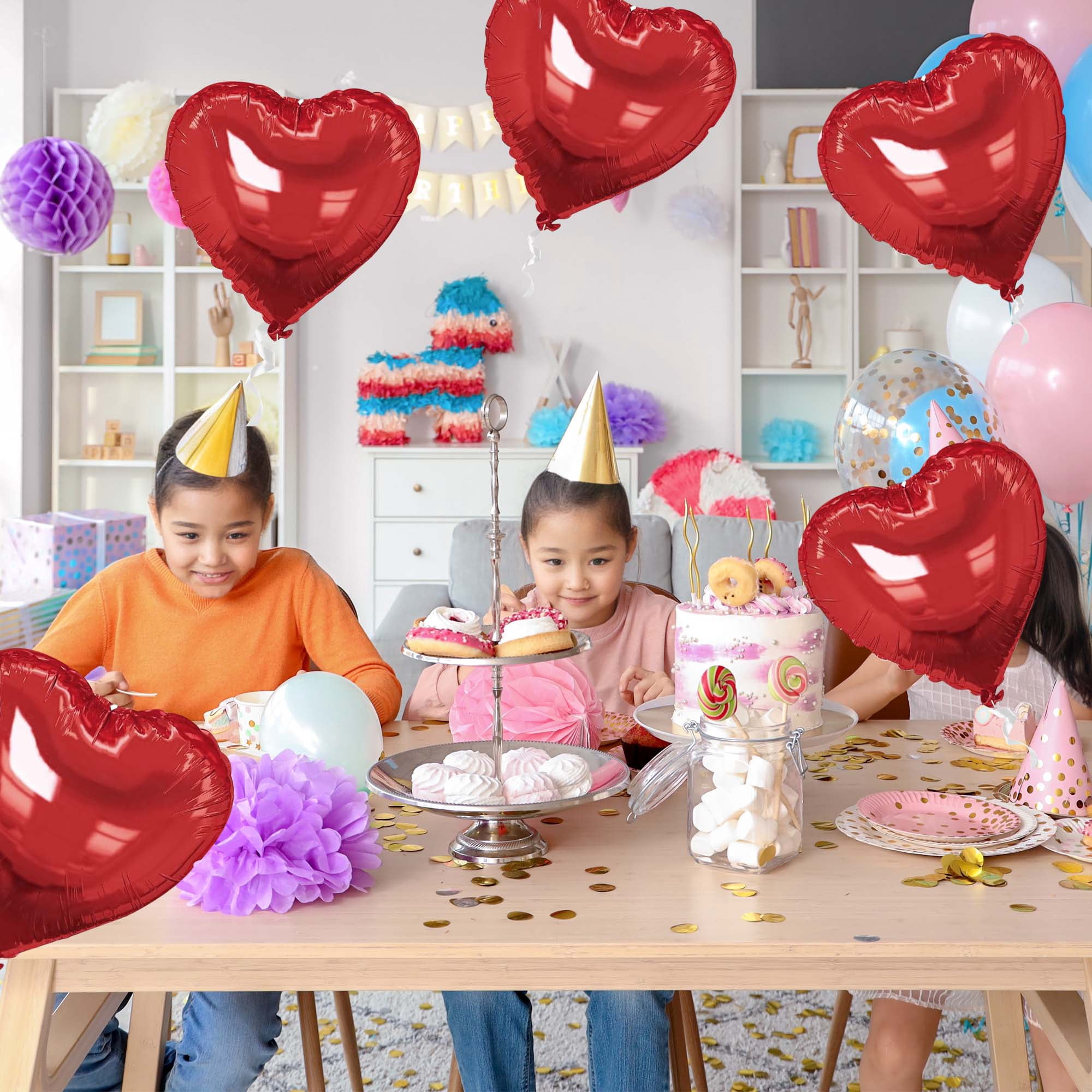 Unique Bargains 10Pcs Helium Balloons with Ribbon Heart Pattern Red