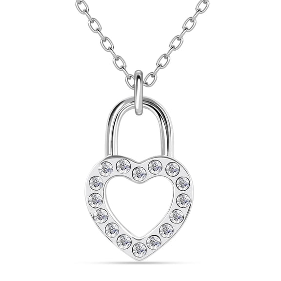 Cate & Chloe Janelle 18k White Gold Plated Heart Padlock Pendant Necklace with Swarovski Crystals