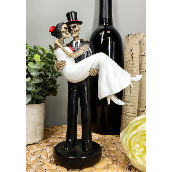 Ebros Love Never Dies Couple Wedding Groom Carrying Bride Skeleton Cake Topper