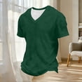 thumbnail image 6 of Ceisia Men's Solid Color Waffle Knit T-Shirt with V-Neck Short Sleeve Loose Fit Stretchy Casual Home Wear Top Army Green Gifts for Father 1X, 6 of 8