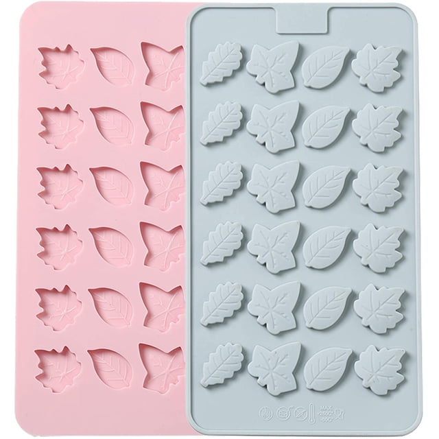 Pequeños moldes de silicona para dulces, juego de 2 moldes para chocolate, moldes antiadherentes para gomitas, decoraciones para pasteles, moldes para hielo (azul y rosa) Fokelyi LRWJ416-2