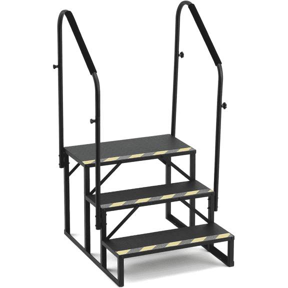 RV Steps with Handrail, 660 LBS RV Stairs with Armrest Cover, Anti-Slip Hot Tub Steps for Travel Trailers, Camper, Mobile Home, Pool and Porch with Non-Skid Tapes(3 Steps with 2 Handrails)