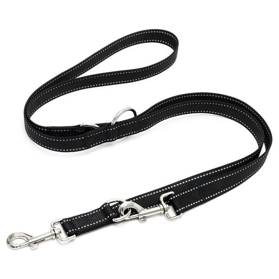 Happilax Dog Leash 65 Feet Adjustable - Black Reflective - 3-Position 3-Position Adjustable Lead - Double Leash, Snare Leash for Dogs