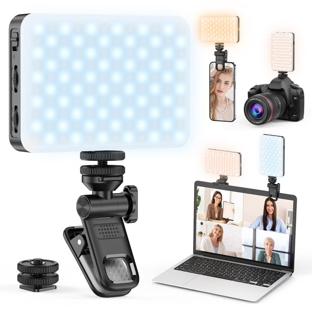 Luz para selfies, portátil, 120 LED, con clip ajustable de 2500 a 9000 K.