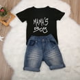 thumbnail image 4 of Newborn Baby Boys Summer Shorts Sets Short Sleeve Letter Print T-shirt Tops Denim Shorts Pants Boys 2pcs Outfits, 4 of 8
