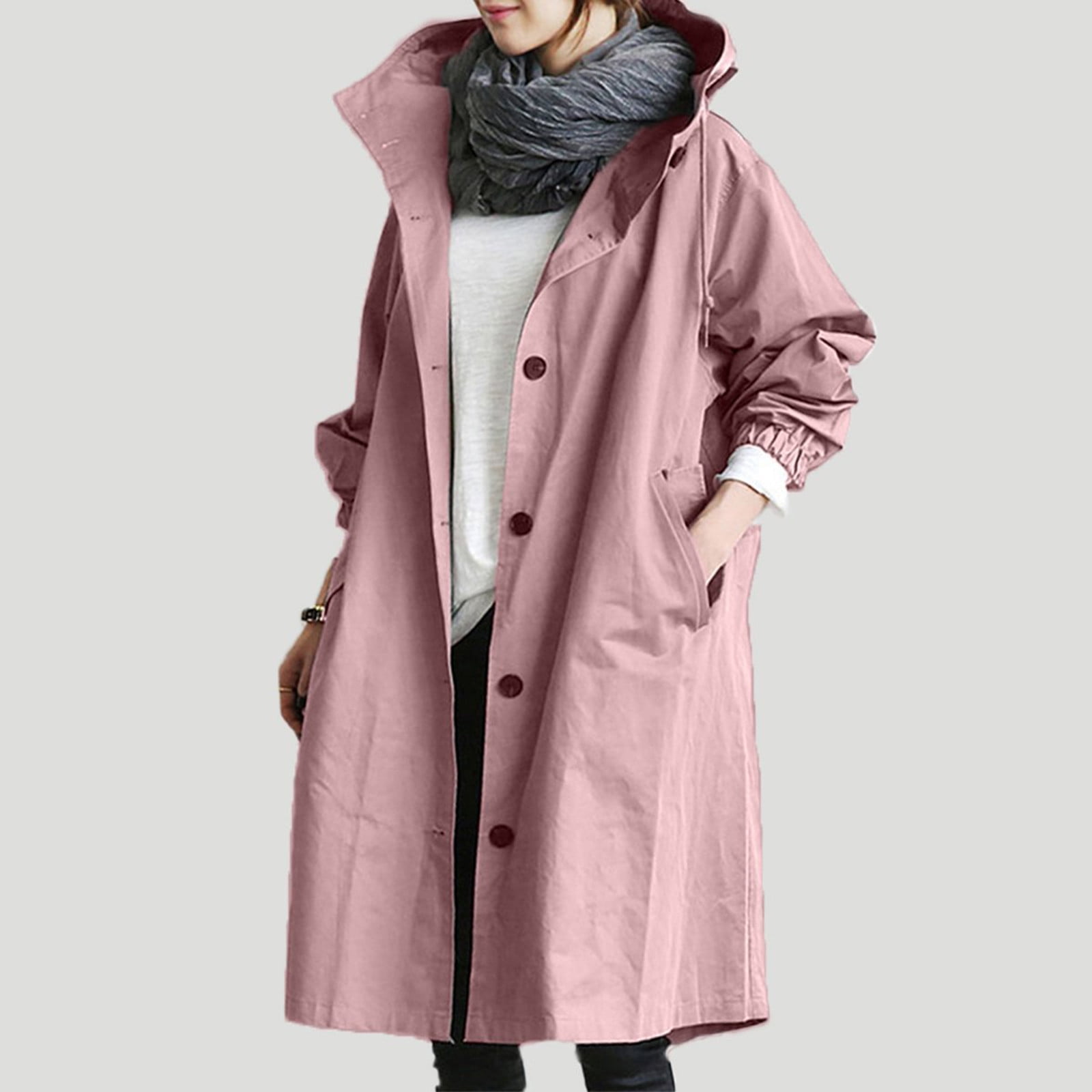TIMIFIS Rain Jacket Women Lightweight Raincoat Long Water Rainproof knee length Windbreaker Climbing Outdoor Hooded Trench Coats Pinks Fall Winter