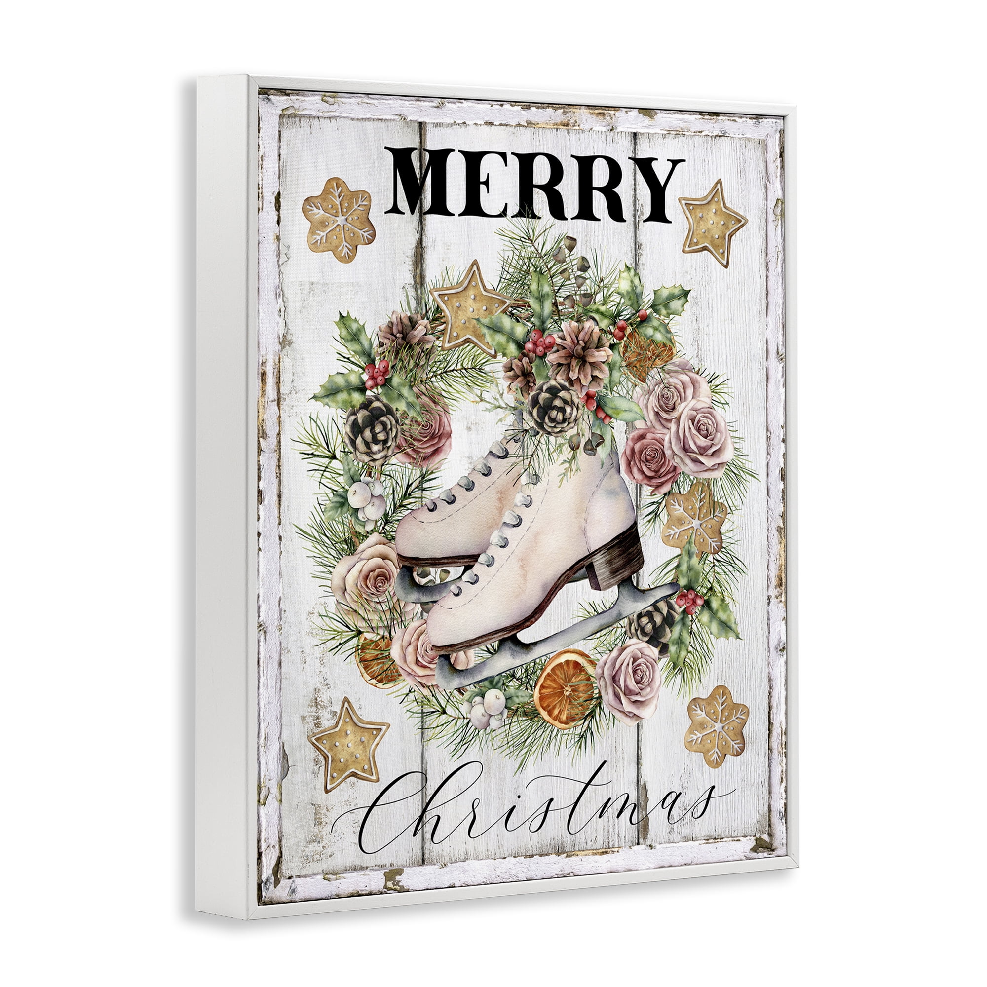 Stupell Industries Winter Ice Skates Holiday Painting White Framed Art Prints Wall Art, 16 x 20