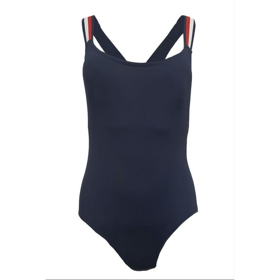 TOMMY HILFIGER Women's Wide Straps One Piece Swimsuit, Blue, 8