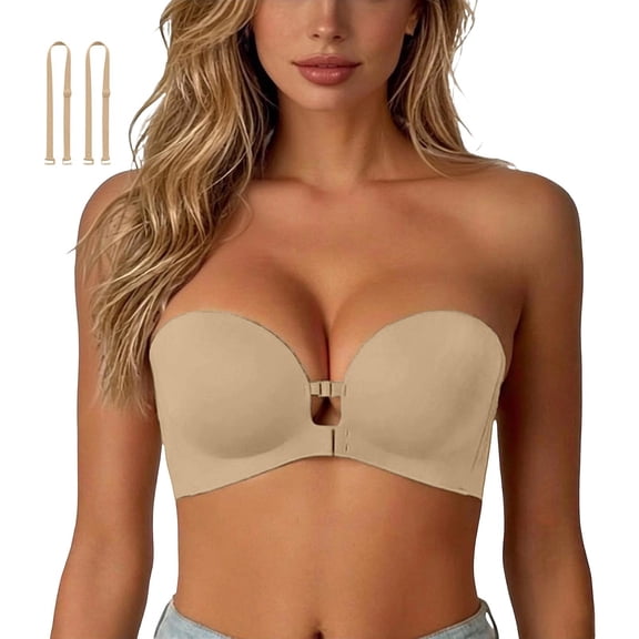 Strapless Bra Wireless Front Closure Push Up Seamless Lift Smoothing Non Slip for Wedding Party Backless Off Shoulder Tube Top Daily Wear
