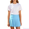 thumbnail image 2 of Fozruso Girls Pleated Skirt, Stretch Elastic Waist School Uniform Skirt A Line Mini Skirt with Built-in Shorts(Blue), 2 of 6