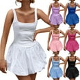 thumbnail image 2 of Lovskoo 2024 Womens Summer Flowy Mini Tank Dress Spaghetti Straps Babydoll Dress Casual Puffy Beach A-Line Skater Swing Sundress White M, 2 of 5