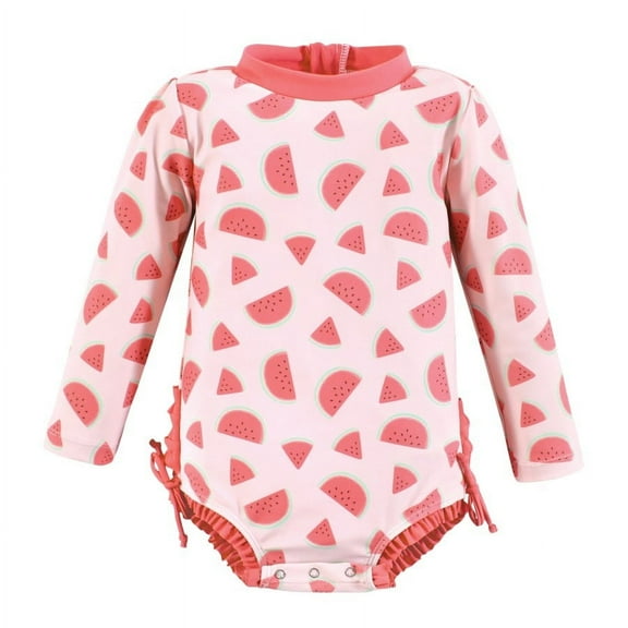 Hudson Baby Girls Rashguard Baby Swimsuit, Watermelon, 3-6 Months