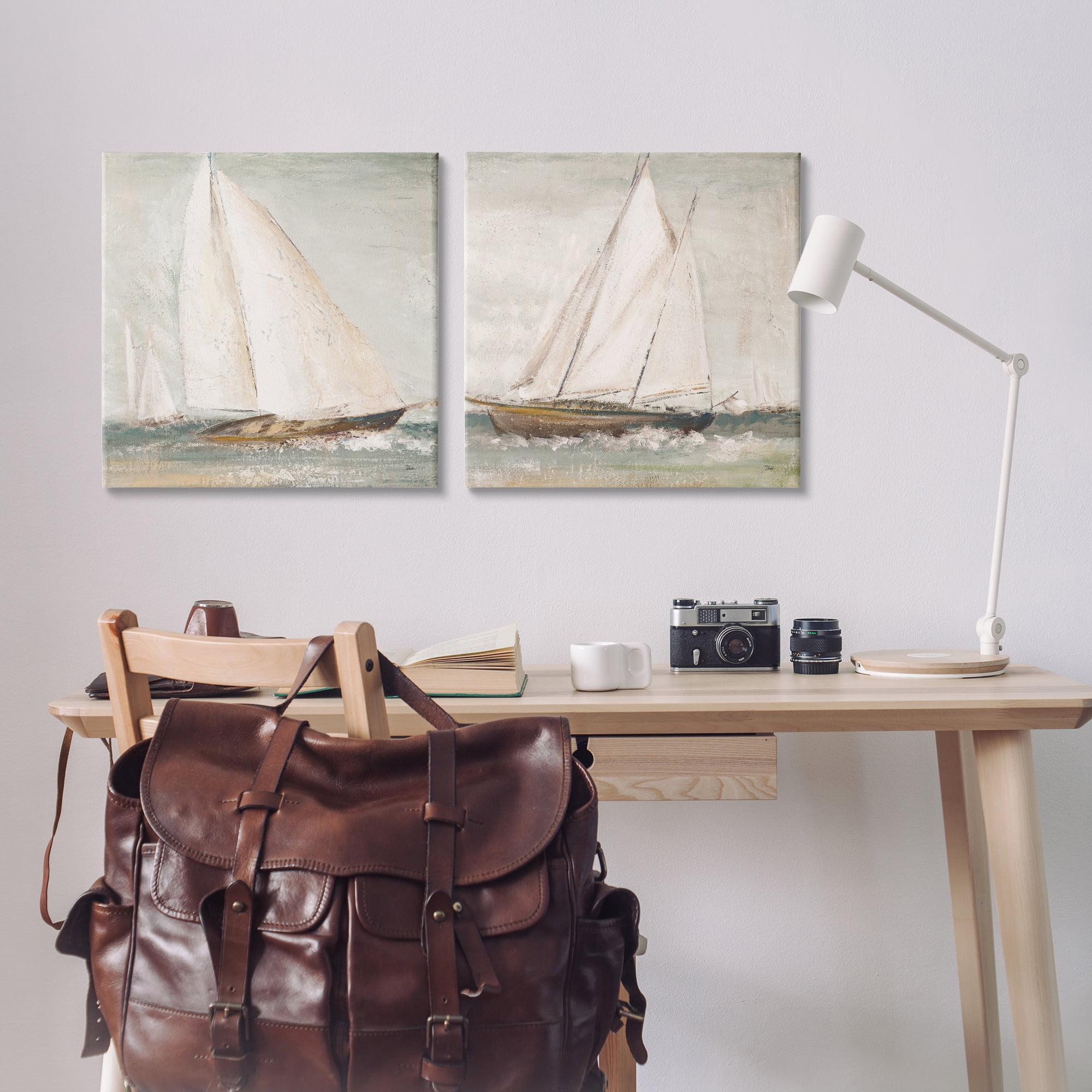 Stupell Industries Tall Ships at Sea Nautical & Beach Painting Wrapped Canvas Art Print Wall Art, 24 x 24, Set of 2