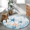 thumbnail image 4 of Blue Ocean Round Living Room Rugs 4 ft, Starfish Fish Jellyfish Washable Area Rug with Non-Slip Sturdy Edge Binding Round Carpet for Entryway Kitchen Bedroom Bathroom, 4 of 9