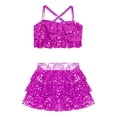 thumbnail image 5 of Aislor Girls Shiny Sequins Halter Tassel Crop Top with Mini Skirt Set Latin Jazz Salsa Samba Rumba Dancewear Hot Pink 8, 5 of 7