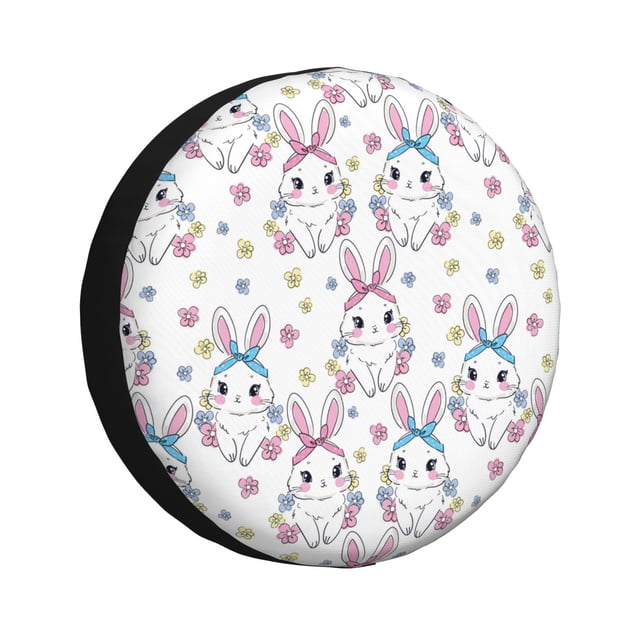 Fotbe Cartoon Cute Rabbit Funda de Llanta de Repuesto con Estampado, Engrosada, Ajuste Universal para Jeep, Remolque, RV, SUV, Camión-15 inch