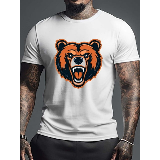 T-shirts d'Été à Manches Courtes pour Hommes, T-shirts à Col Rond Tendance Légèrement Extensibles avec Imprimé Graphique d'Ours en Colère, T-Shirt Confortable pour Activités Extérieures Décontractées pour Adulte, Homme, Femme, Ado, Adolescent, Jeunesse