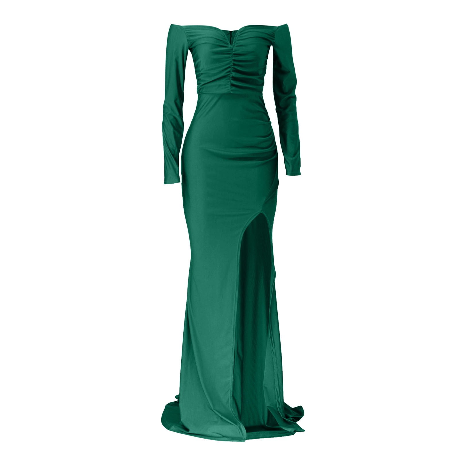 emerald green wrap over long sleeve bardot maxi dress Emerald Green Wrap Over Long Sleeve Bardot Maxi Dress | PrettyLittleThing USA