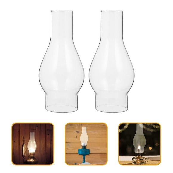 2Pcs Oil Lamp Chimney, 6.8 Inch Chimney Transparent Glass Shade, Clear Hurricane Lamp Glass Shade Replacement Vintage Oil Lamps