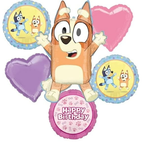 Bingo and Bluey Girl Birthday Party Supplies Foil Balloon Bouquet Decorations 6pc