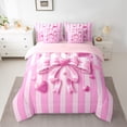 thumbnail image 2 of Manfei Girls Pink Ribbon Bowknot Bedding Comforter Set 7 Pieces,Geometric Stripes Full Bedding Set Lightweight,Dreamy Princess Fitted Sheet Flat Sheet,Microfiber Bedroom Decor,Reversible, 2 of 8