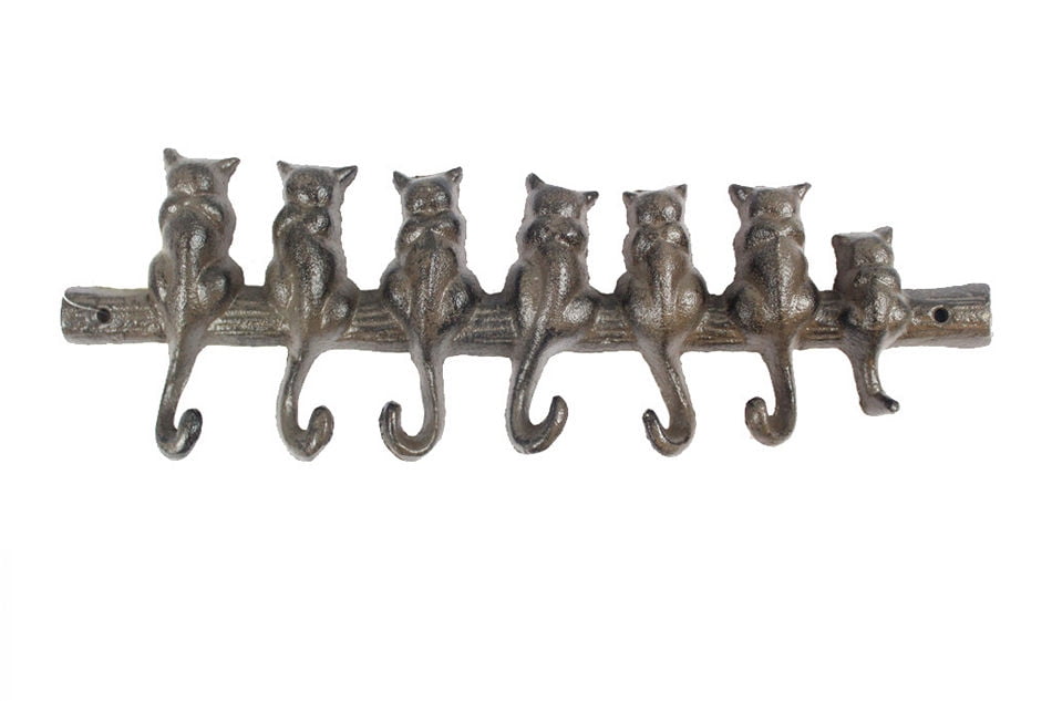 Cast Iron Cat Wall Hooks 13"