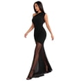 thumbnail image 6 of Women's One Shoulder Mesh Patchwork Maxi Dress Sleeveless Fitted Sexy Sheer Long Dress For Club Evening Party, 6 of 6