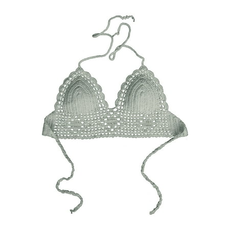 XJDJHC Women s Bikini Tops Ladies Crochet Camisole Backless Camisole Knitted Bra Tops Summer Beachwear Bathing Suits Tops