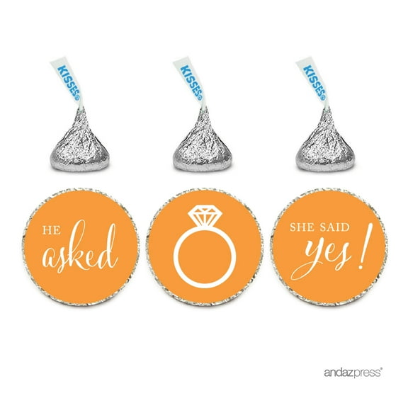 Orange He Asked She Said Yes! Hershey´s Kisses Stickers, 216-Pack