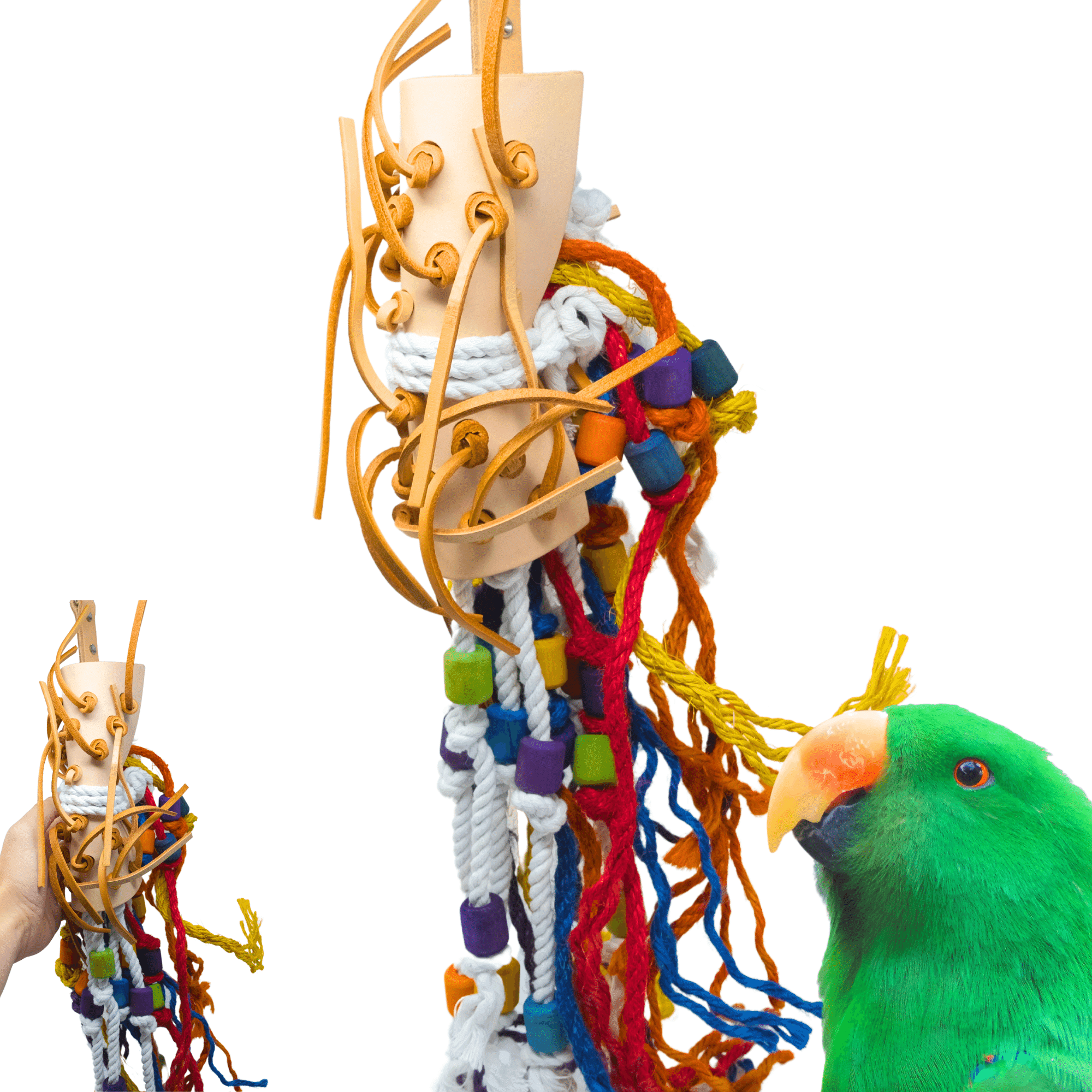 Bonka Bird Toys 2631 Large Leather Side Saddle Chew Forage Preen Parrot Cage Toy