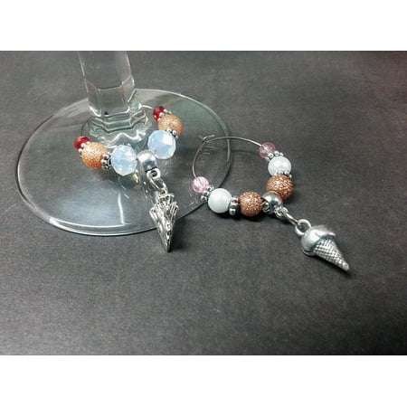 Ice Maker Mount - Ice Cream Cake Pie Theme Set of 2 Wine Drink Marker Charms Glass and Silver WG12