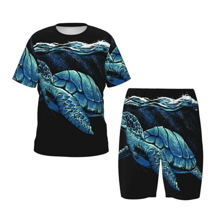 Luyuia Ocean Turtle Print Girls  2-Piece Tie-Dye Pajama Set  Cute Summer Loungewear with Shirt and Tank Shorts Nightwear-4X-Large