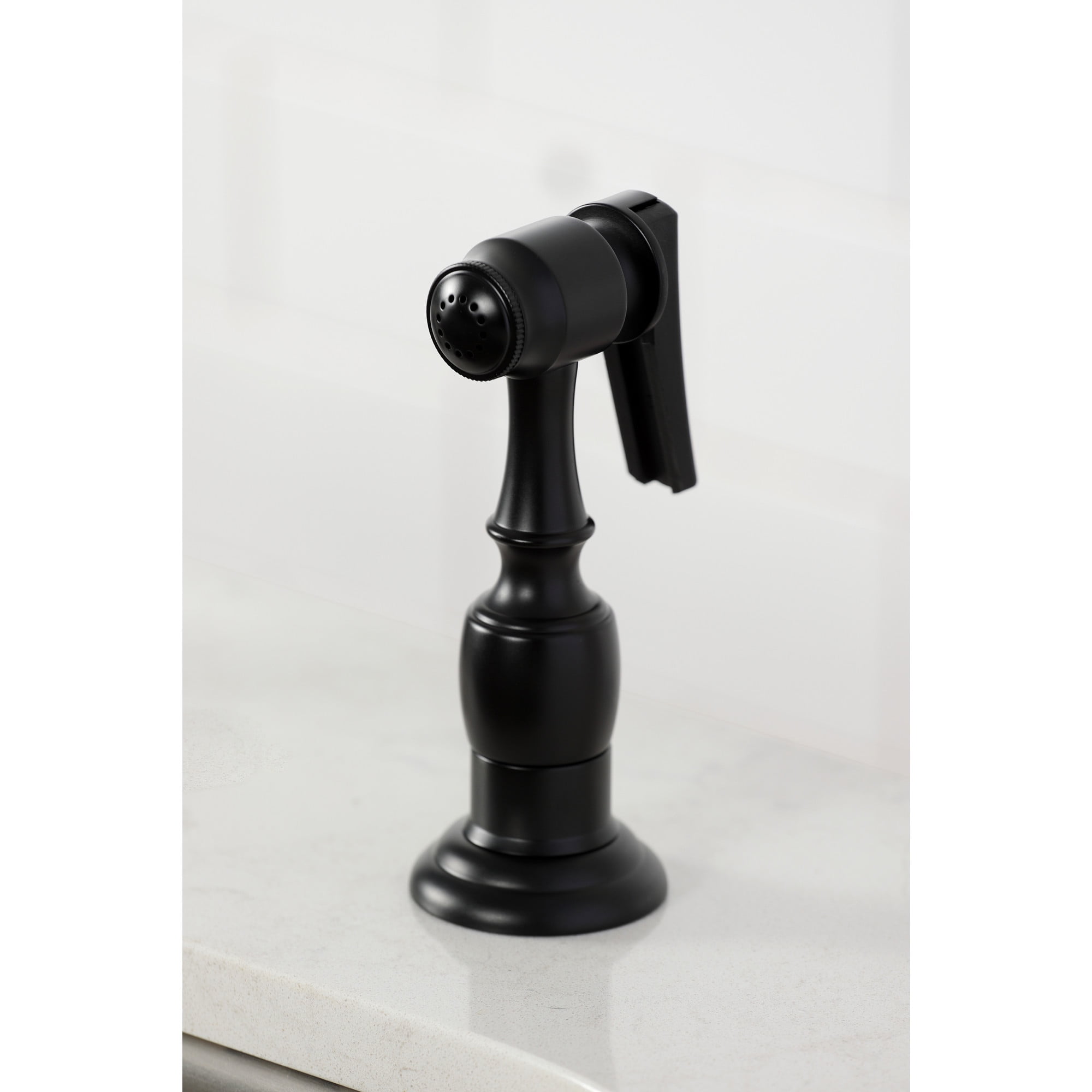 Kingston Brass KS1770ALBS Heritage Two-Handle 2-Hole Kitchen Faucet with Brass Sprayer in Matte Black
