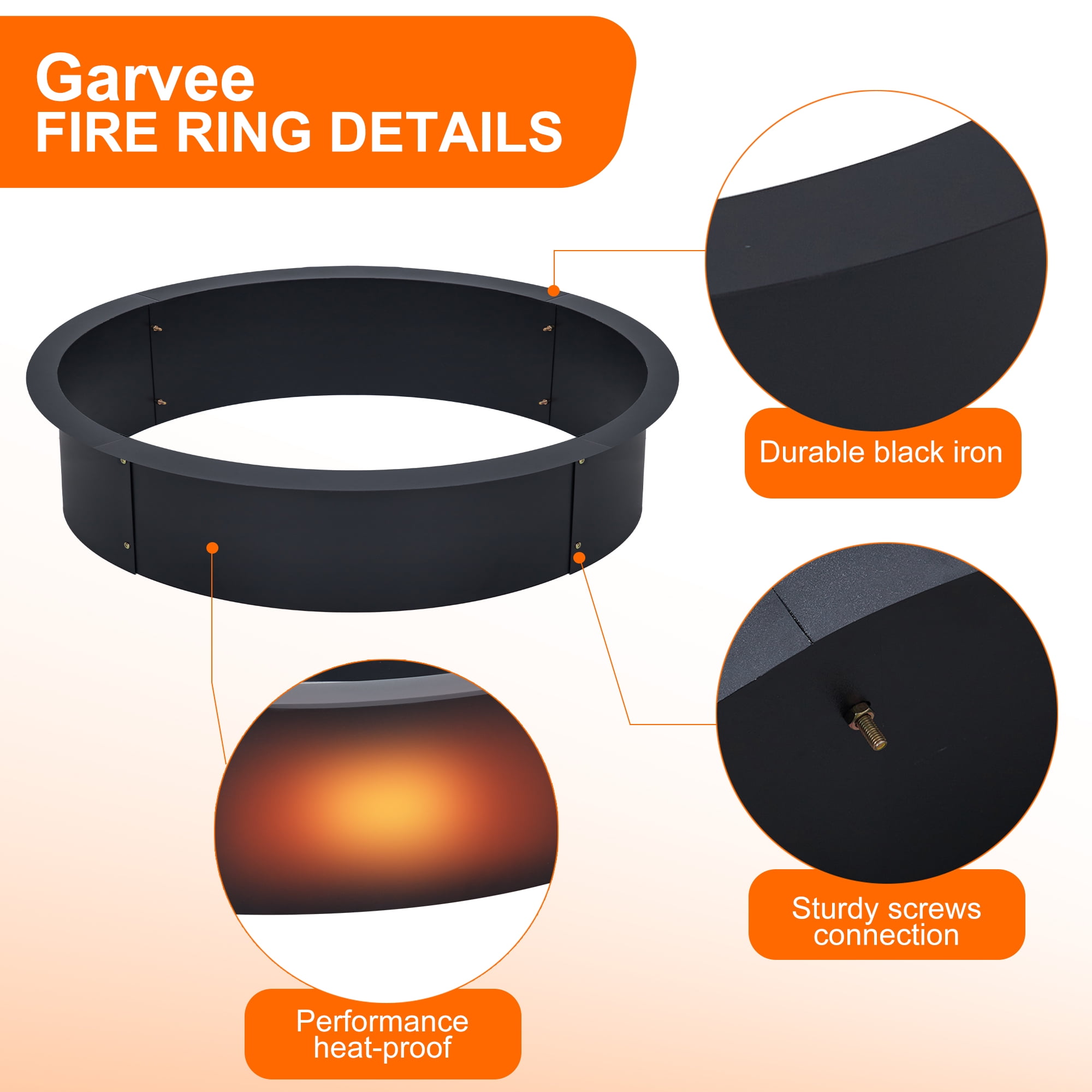 Fire Pit Ring Insert for Outside Wood Burning, 45 Inch Outer Ruond DIY Outdoor Fire Pit Liner Ring, 2.5mm Solid Metal Steel, for Backyard, Camping, Bonfire