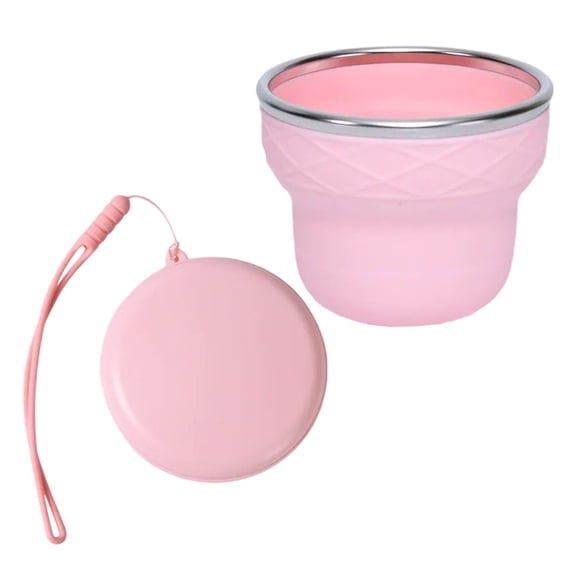 Collapsible Travel Cup, Folding Cup with Lid, BPA Free Silicone Collapsible Cup with Stainless Steel Rim, Portable Camping Cup for Travel, Hiking, Outdoor, 1 Pc, 3.35x2.95"