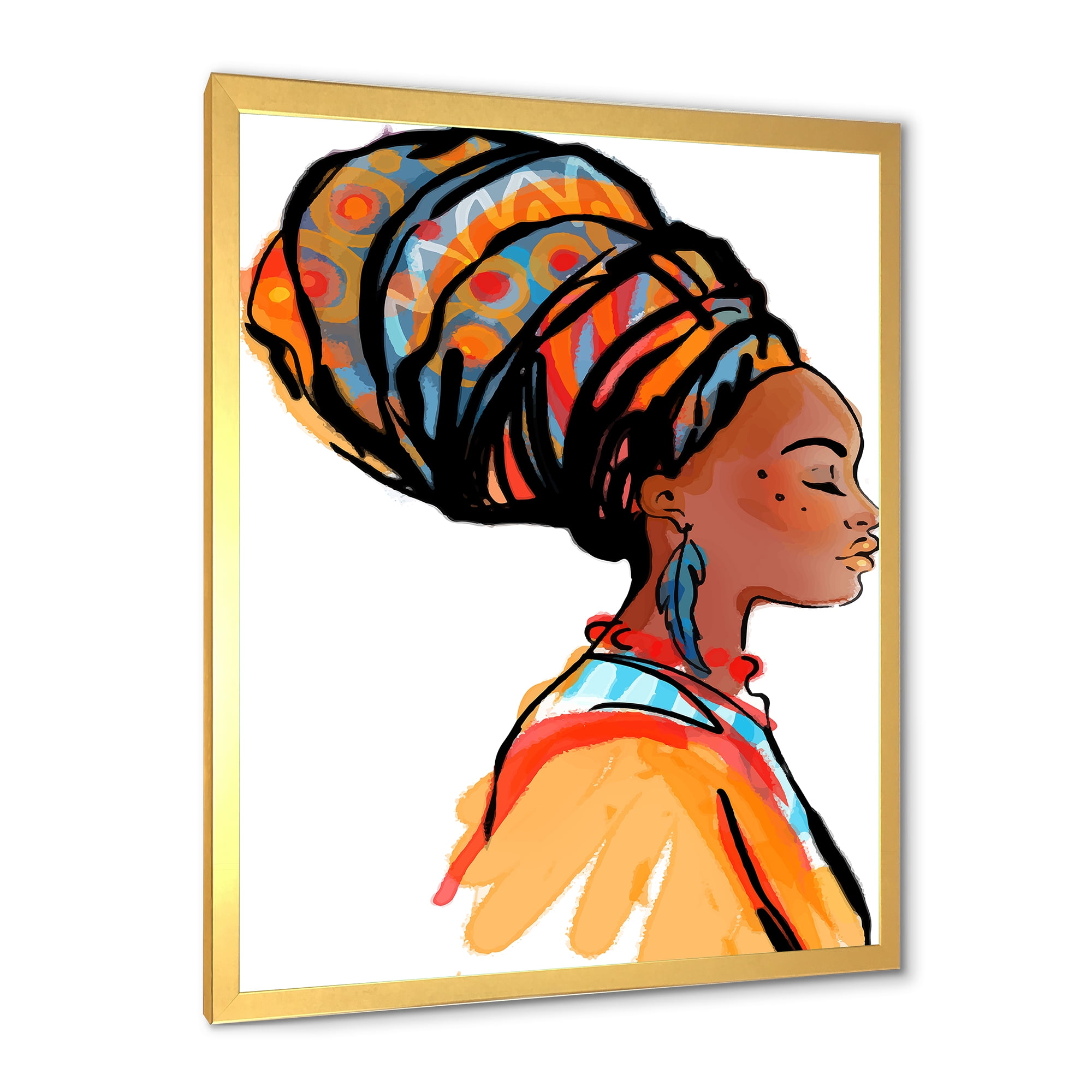 Designart 'Afro American Woman with Turban I' Modern Framed Art Print
