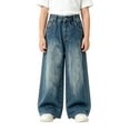 thumbnail image 2 of School Boys Baggy Jeans Fashion Casual Washed Blue Loose Wide Leg Zipper Fly Denim Pants with Pockets Tween Boys Washed Pants, 2 of 9