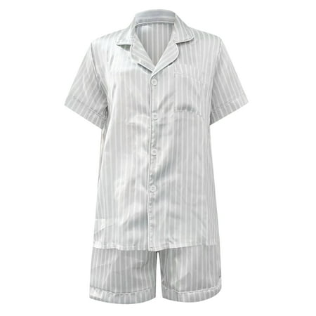 

NECHOLOGY Womens Home Wear Short Sleeve Lapel Silk Like Pajamas Womens Comfortable Multicolor Suit Long Sleeve Shorts Pajama Set Pajamas A Medium